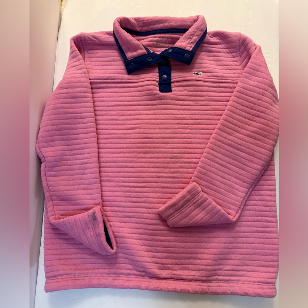 Vineyard vines Pink Quilted Pullover with Navy Accents